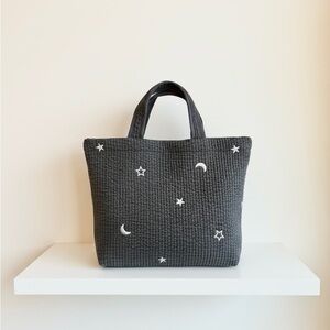 Stylish Grey Tote Bag with Star and Moon Design